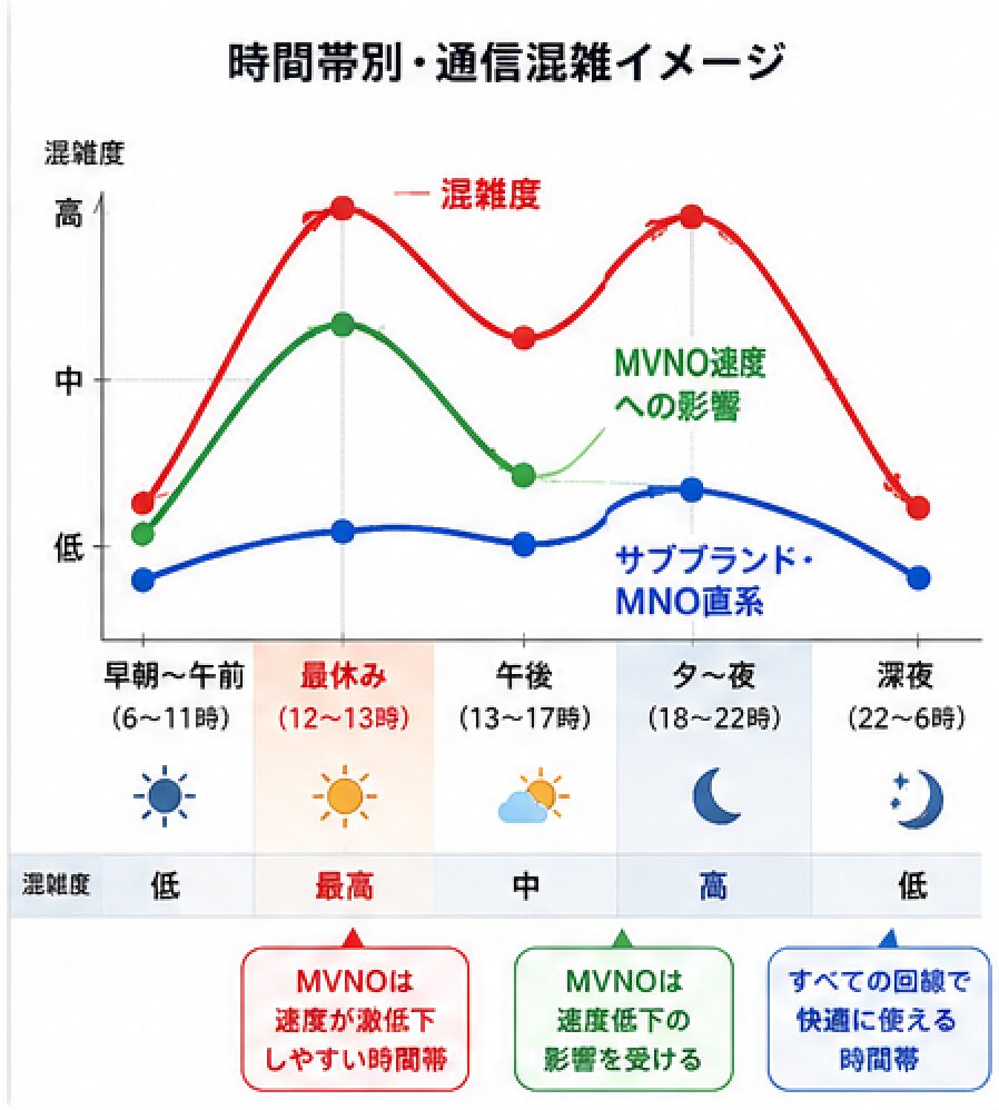 時間帯別の通信混雑イメージ図